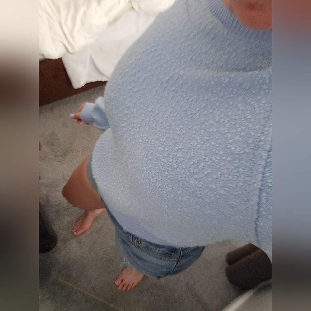 Maggie blue textured crewneck sweater